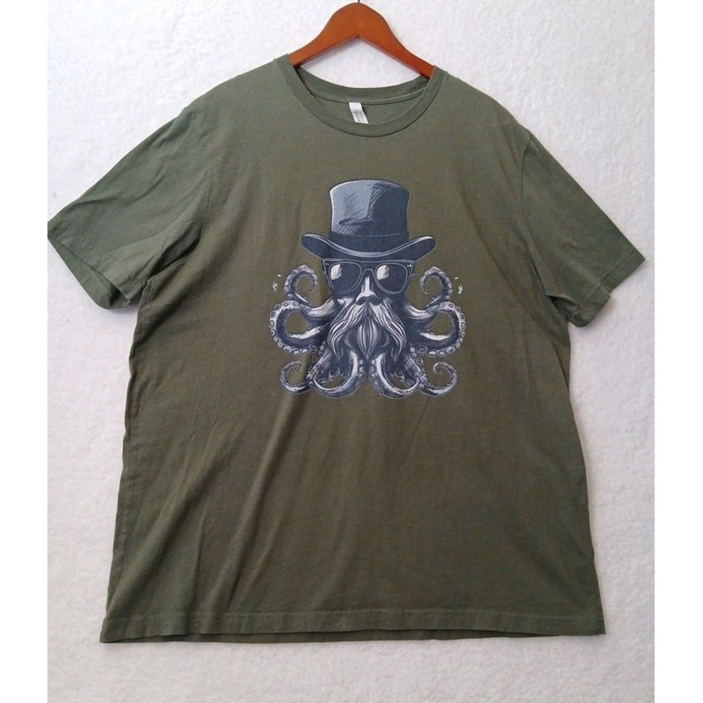 Octoman Jones Octopus Top Hat Mens Shirt XXL Dark Green Olive Steampunk